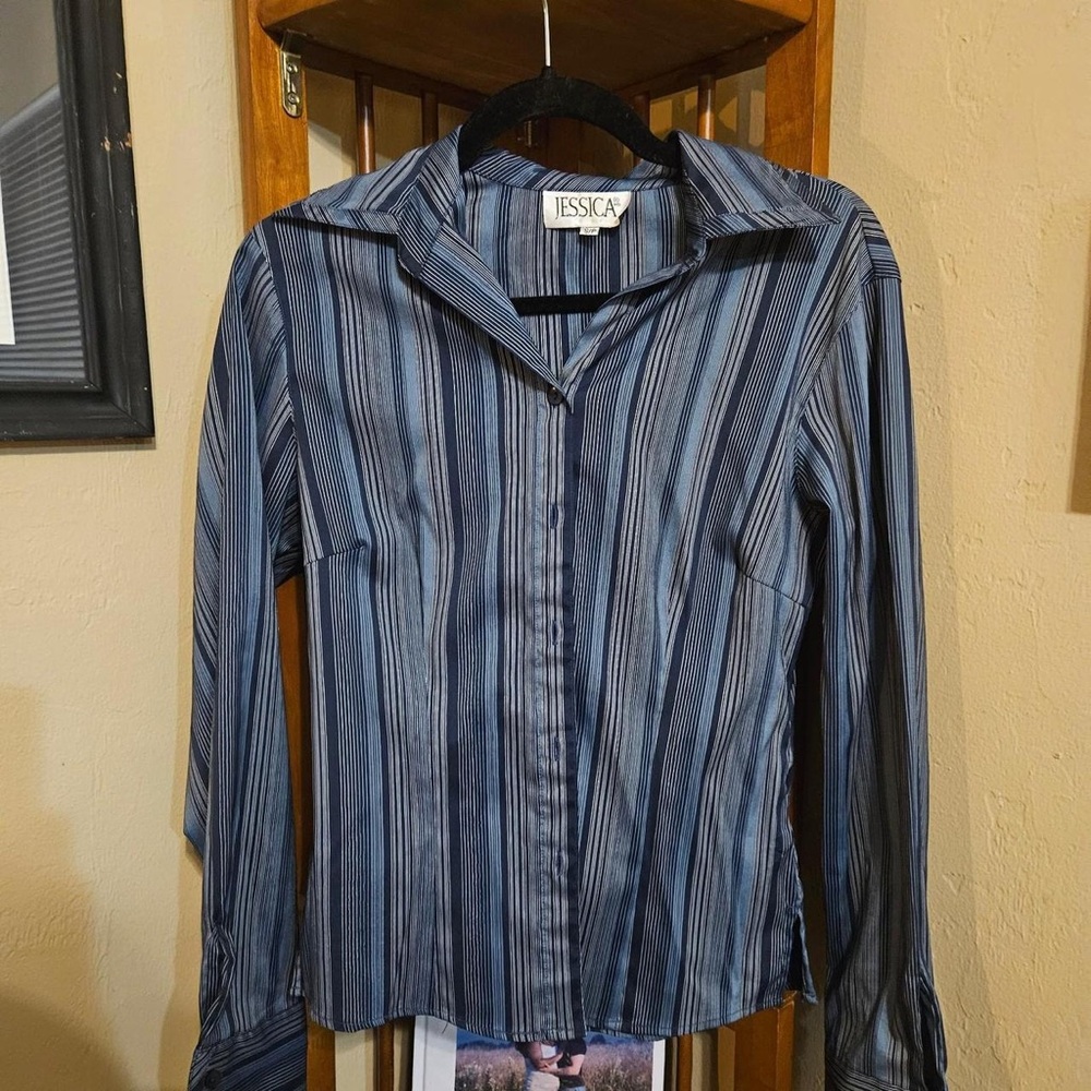 Jessica Navy & Light Blue Striped Button-Down Shirt